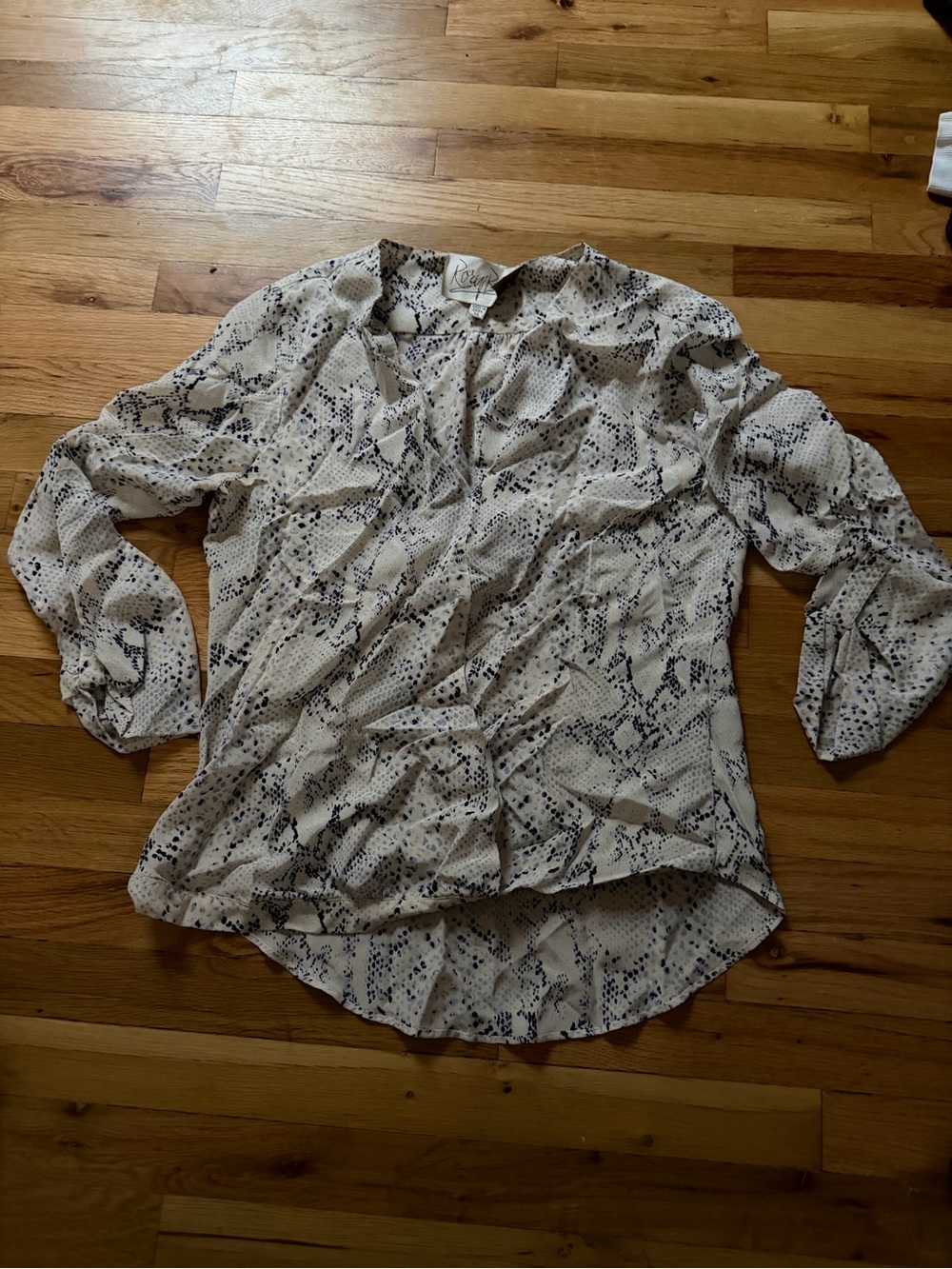 Rory Beca Cream and Black Snake-Print V-Neck Blouse
